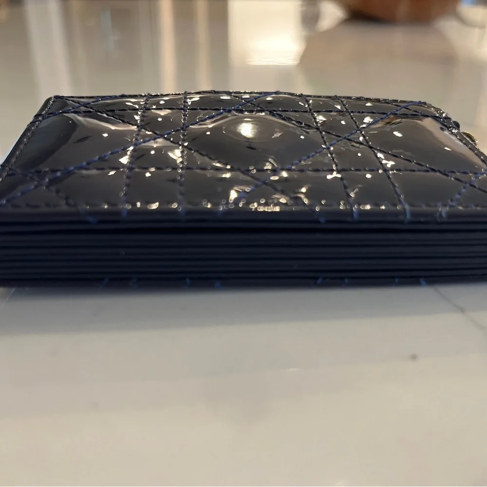 Navy Blue Dior Patent Leather 5 Gusset Accordion Card Holder Wallet EUC! Quilted